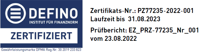 Defino Zertifizierte Software für private Finanzanalyse